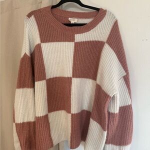 Pink and White Checkered Women's Sweater